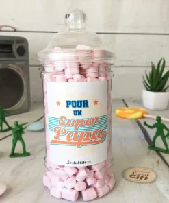 Bonbonnière Papa oldschool – 300 petits chamallows – “Pour un super papa”