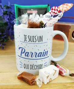 Alternative view of MUG “Je suis un parrain qui déchire” bonbons rétro 60 – Cadeau Parrain