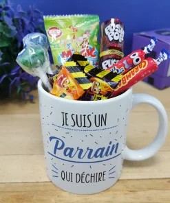 MUG “Je suis un parrain qui déchire” bonbons rétro 90 – Cadeau Parrain