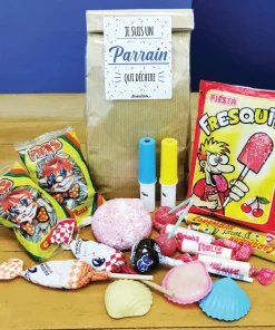 Sachet Bonbon des années 70 “Je suis un parrain qui déchire” – Cadeau Parrain
