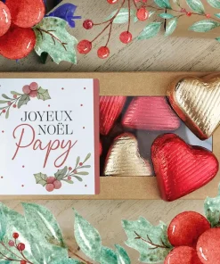 Cœurs au chocolat au lait et chocolat noir praliné x8 “Joyeux Noël Papy”  – Cadeau de Noël